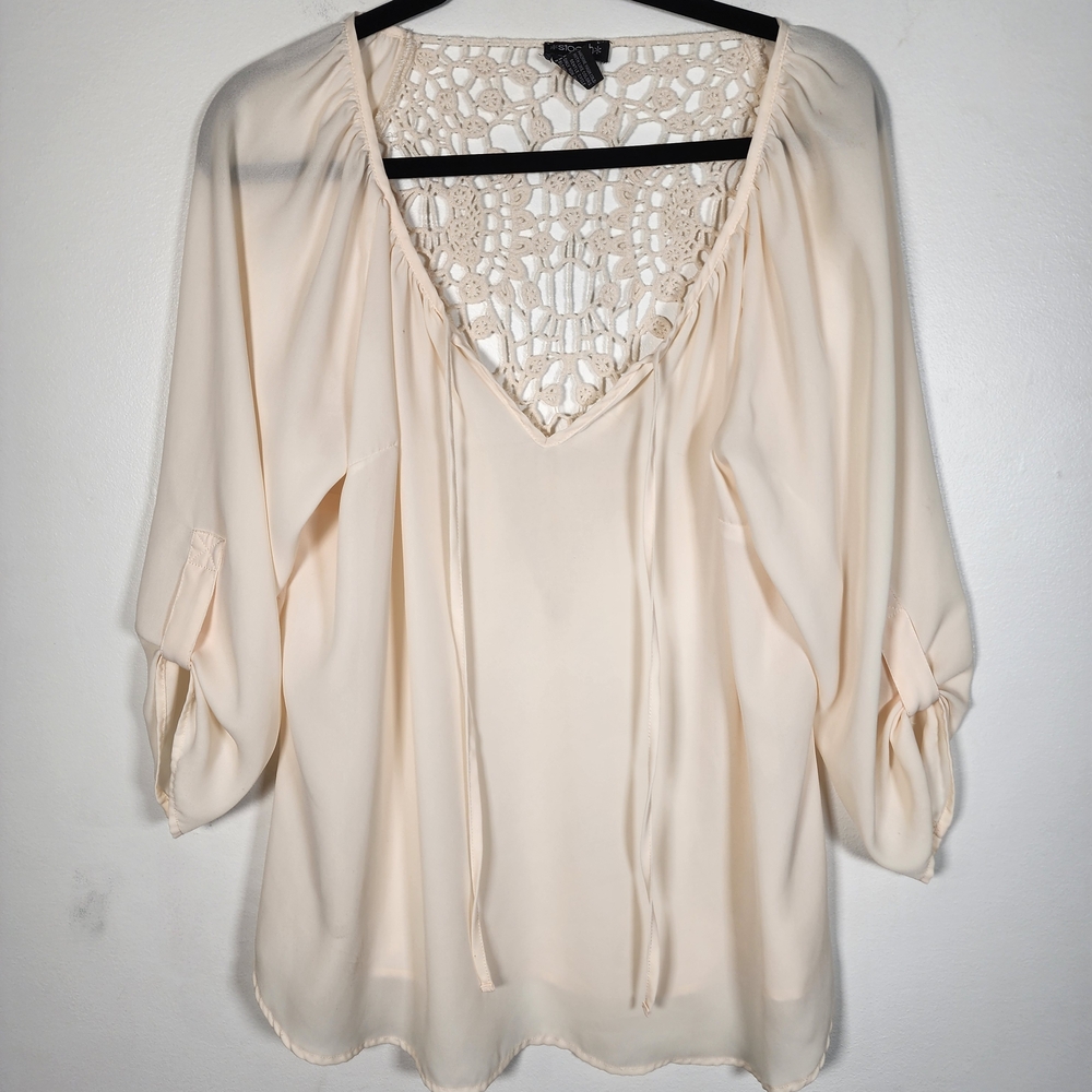 💥 Cream Crochet-Back Peasant Blouse - Women - Picture 7 of 7